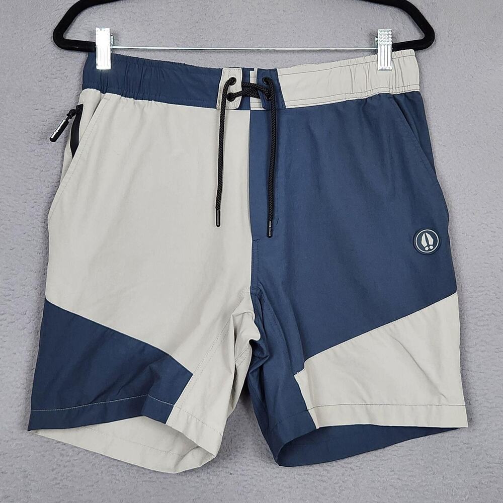 Beardedgoat Shorts Mens Medium Blue Colorblock Stretch Quick Dry Drawstring